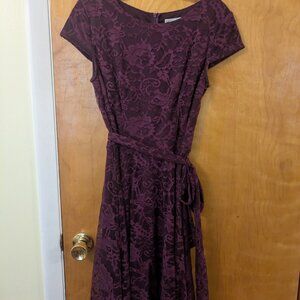 Purple lace  knee length bridesmaid dress
